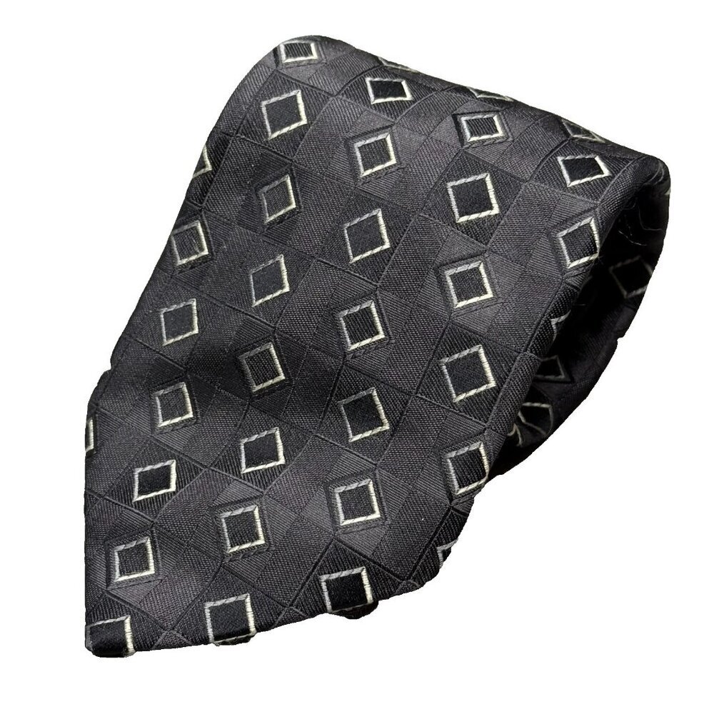Mark Shale Tie 100% Silk Made in Italy Woven Diamond Grey 4.25"‎